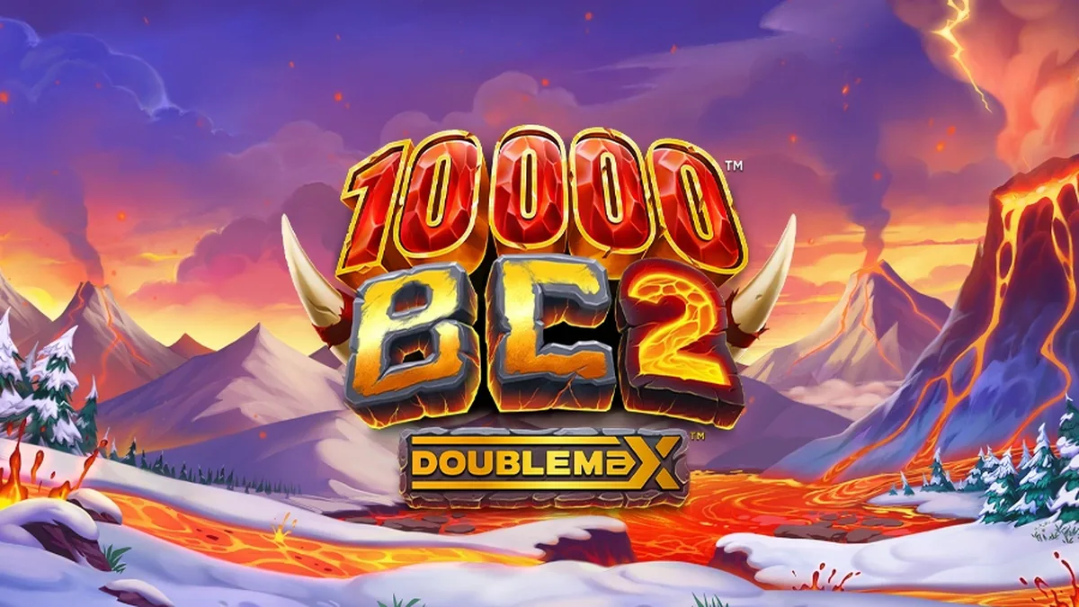 Cena de jogo do slot 10000 BC DoubleMax 2 com tema pré-histórico